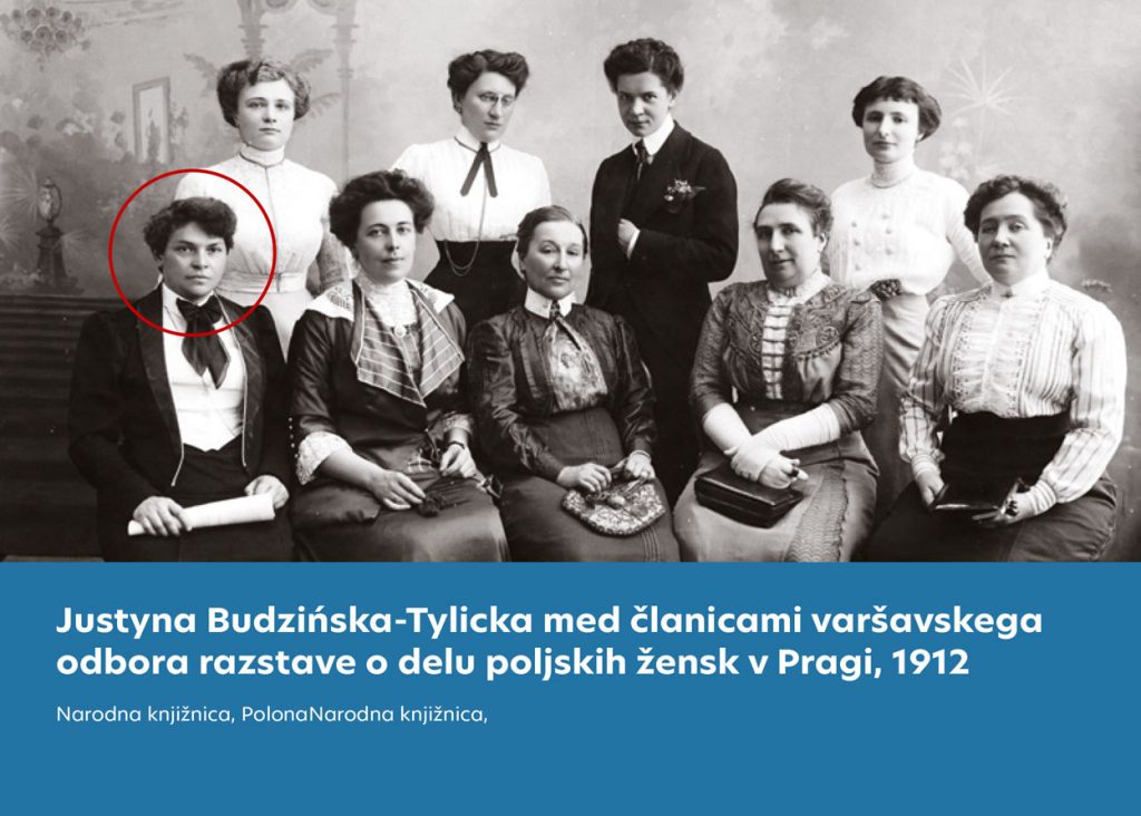 Justyna Budzińska-Tylicka med članicami varšavskega odbora razstave o delu poljskih žensk v Pragi, 1912 (Zveza za enakopravnost poljskih žensk)